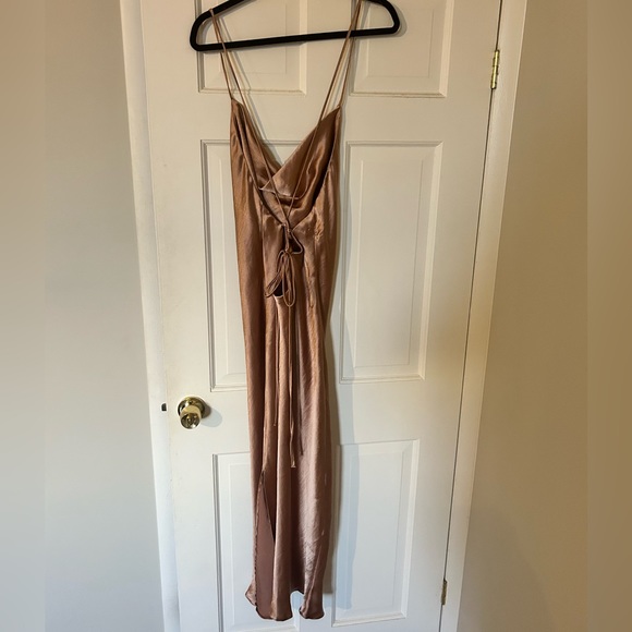 ROSE GOLD ASOS SATIN MIDI DRESS - sz 14 - Picture 2 of 8
